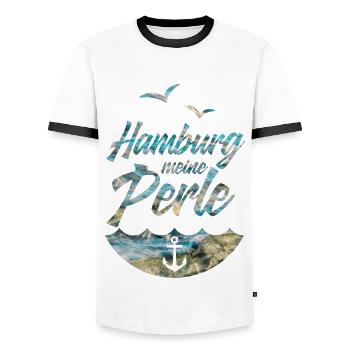 HAMBURG PERLE MOIN - Männer Kontrast-T-Shirt - Weiß/Schwarz - Vorne - AI Model Female 172 light (172cm) & AI Model Male 178 dark (178cm)