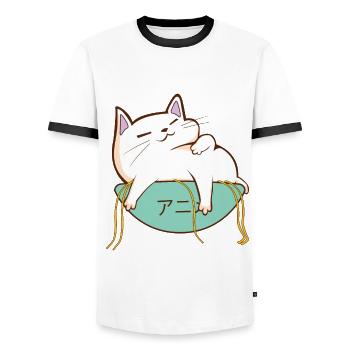 Anime chat ramen plein - T-shirt contrasté Homme - blanc/noir - Devant - AI Model Female 172 light (172cm) & AI Model Male 178 dark (178cm)