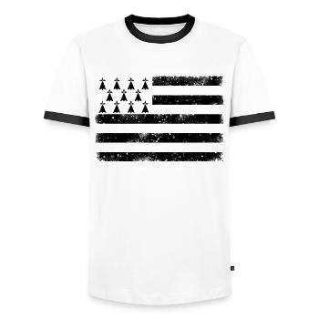Flagge Bretagne VINTAGE - Männer Kontrast-T-Shirt - Weiß/Schwarz - Vorne - AI Model Female 172 light (172cm) & AI Model Male 178 dark (178cm)