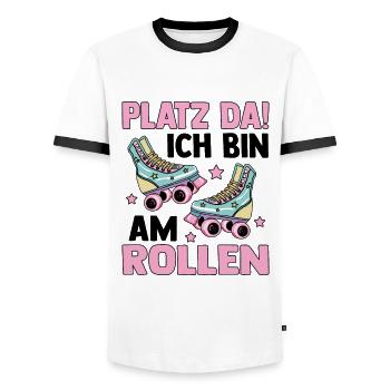 Rollschuhe - Männer Kontrast-T-Shirt - Weiß/Schwarz - Vorne - AI Model Female 172 light (172cm) & AI Model Male 178 dark (178cm)