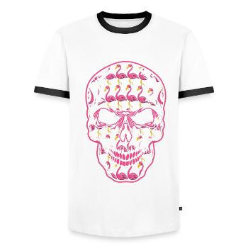 Flamaingo Skeleton Bone Horror Scary Halloween - Männer Kontrast-T-Shirt - Weiß/Schwarz - Vorne - AI Model Female 172 light (172cm) & AI Model Male 178 dark (178cm)