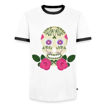Floral Skeleton Sugar Bone Muertos Day Halloween - Men's Ringer Shirt - white/black - Front - AI Model Female 172 light (172cm) & AI Model Male 178 dark (178cm)