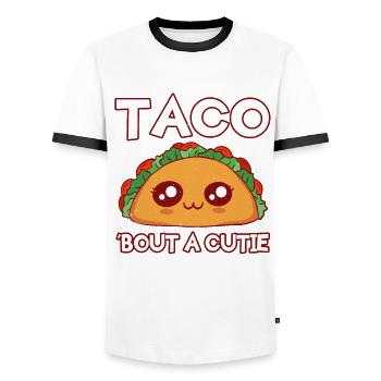 Talk Cute Kawaii Face Anime Vibes Taco - Men's Ringer Shirt - white/black - Front - AI Model Female 172 light (172cm) & AI Model Male 178 dark (178cm)