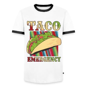 Retro Vintage Mexican Food Taco Emergency - Men's Ringer Shirt - white/black - Front - AI Model Female 172 light (172cm) & AI Model Male 178 dark (178cm)