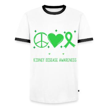 En mars, portez le Mois de la sensibilisation à la maladie des reins verts - T-shirt contrasté Homme - blanc/noir - Devant - AI Model Female 172 light (172cm) & AI Model Male 178 dark (178cm)