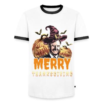 Funny President Thanksgiving Season Autumn - Men's Ringer Shirt - white/black - Front - AI Model Female 172 light (172cm) & AI Model Male 178 dark (178cm)