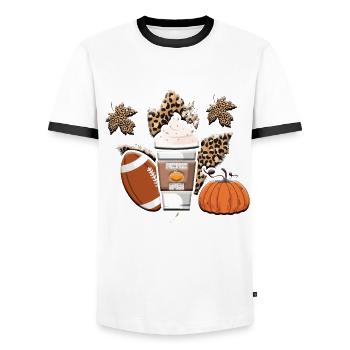 Rugby Pumpkin Lover Fall Football Fan Thanksgiving - Men's Ringer Shirt - white/black - Front - AI Model Female 172 light (172cm) & AI Model Male 178 dark (178cm)