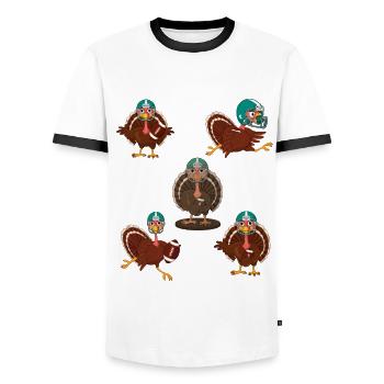 Thanksgiving Rugby Cute Turkey And Football - Men's Ringer Shirt - white/black - Front - AI Model Female 172 light (172cm) & AI Model Male 178 dark (178cm)