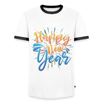 Happy New Year 2023 Hello 2023 New Year 2023 - Men's Ringer Shirt - white/black - Front - AI Model Female 172 light (172cm) & AI Model Male 178 dark (178cm)