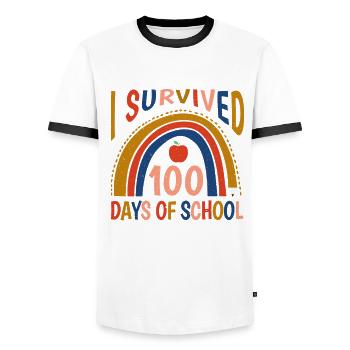 Rainbow 100th Day Survived 100 Days Of School - Men's Ringer Shirt - white/black - Front - AI Model Female 172 light (172cm) & AI Model Male 178 dark (178cm)
