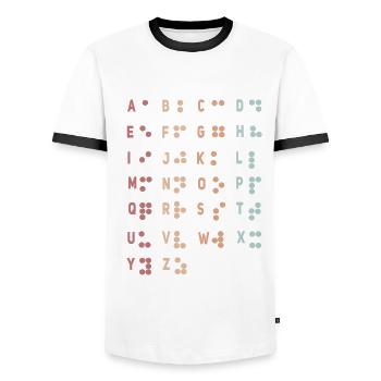 Retro Letter Braille Language Braille Alphabet - Men's Ringer Shirt - white/black - Front - AI Model Female 172 light (172cm) & AI Model Male 178 dark (178cm)