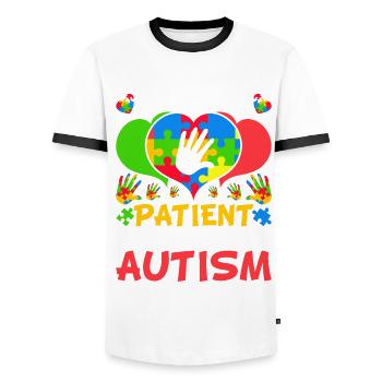 Patient Puzzle Herz haben Autismus Bewusstsein - Männer Kontrast-T-Shirt - Weiß/Schwarz - Vorne - AI Model Female 172 light (172cm) & AI Model Male 178 dark (178cm)