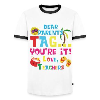 Parents Il Journée de l’école heureux enseignant d’été dernier - T-shirt contrasté Homme - blanc/noir - Devant - AI Model Female 172 light (172cm) & AI Model Male 178 dark (178cm)
