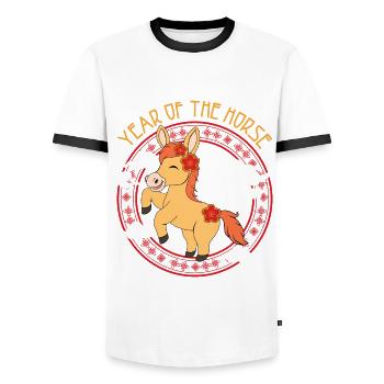 Year Of Horse Kawaii Zodiac Chinese New Year - Men's Ringer Shirt - white/black - Front - AI Model Female 172 light (172cm) & AI Model Male 178 dark (178cm)
