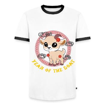 Year Of Goat Cute Zodiac Kawaii New Year - Men's Ringer Shirt - white/black - Front - AI Model Female 172 light (172cm) & AI Model Male 178 dark (178cm)