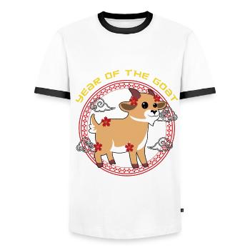Year Of The Goat Cute Kawaii Chinese New Year - Men's Ringer Shirt - white/black - Front - AI Model Female 172 light (172cm) & AI Model Male 178 dark (178cm)