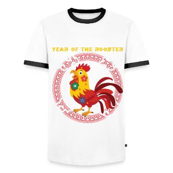 Année du Coq Kawaii Zodiac Nouvel An Chinois - T-shirt contrasté Homme - blanc/noir - Devant - AI Model Female 172 light (172cm) & AI Model Male 178 dark (178cm)