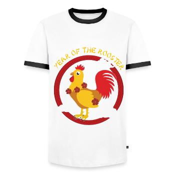 Année Du Coq Zodiaque Mignon Kawaii Nouvel An - T-shirt contrasté Homme - blanc/noir - Devant - AI Model Female 172 light (172cm) & AI Model Male 178 dark (178cm)