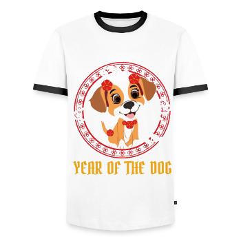 Year Of The Dog Cute Kawaii Chinese New Year - Men's Ringer Shirt - white/black - Front - AI Model Female 172 light (172cm) & AI Model Male 178 dark (178cm)