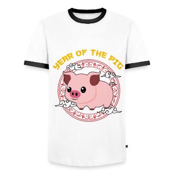 Year Of The Pig Kawaii Zodiac Chinese New Year - Men's Ringer Shirt - white/black - Front - AI Model Female 172 light (172cm) & AI Model Male 178 dark (178cm)
