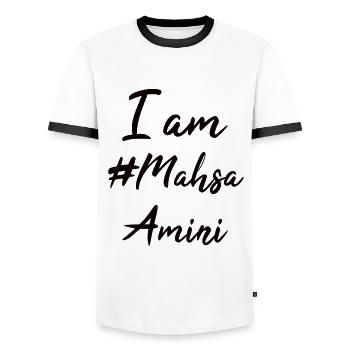 I Am Mahsa Amini - Iran Protest Women's Rights - Men's Ringer Shirt - white/black - Front - AI Model Female 172 light (172cm) & AI Model Male 178 dark (178cm)