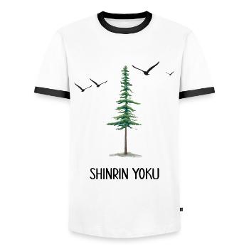 waldbaden shinrin yoku waldmeditation waldyoga - Männer Kontrast-T-Shirt - Weiß/Schwarz - Vorne - AI Model Female 172 light (172cm) & AI Model Male 178 dark (178cm)