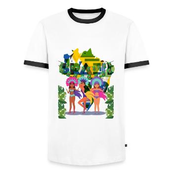 Brésil Carnaval Rio de Janeiro - T-shirt contrasté Homme - blanc/noir - Devant - AI Model Female 172 light (172cm) & AI Model Male 178 dark (178cm)