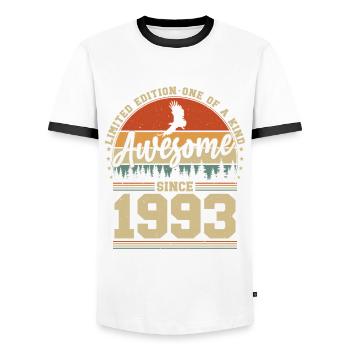 Jahrgang 1993 Geburtstag - Awesome since 1993 - Männer Kontrast-T-Shirt - Weiß/Schwarz - Vorne - AI Model Female 172 light (172cm) & AI Model Male 178 dark (178cm)