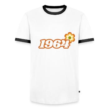 1964 Born with Retro Hippie Flower - Men's Ringer Shirt - white/black - Front - AI Model Female 172 light (172cm) & AI Model Male 178 dark (178cm)