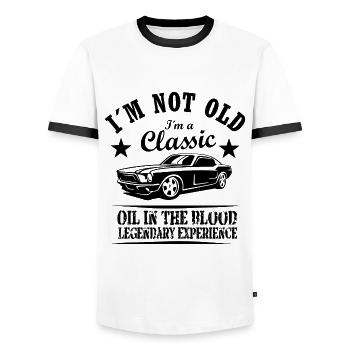 Im not old - im a classic - Oil in the Blood - Men's Ringer Shirt - white/black - Front - AI Model Female 172 light (172cm) & AI Model Male 178 dark (178cm)