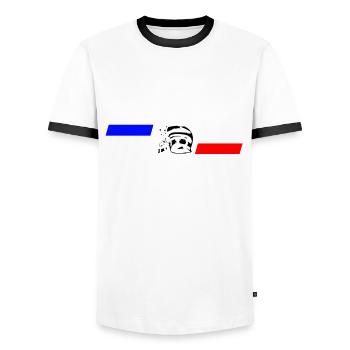 Sapeurs Pompiers De France Drapeau Français - T-shirt contrasté Homme - blanc/noir - Devant - AI Model Female 172 light (172cm) & AI Model Male 178 dark (178cm)