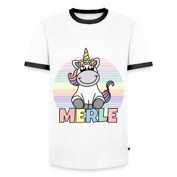 Nom de la licorne Merle - T-shirt contrasté Homme - blanc/noir - Devant - AI Model Female 172 light (172cm) & AI Model Male 178 dark (178cm)
