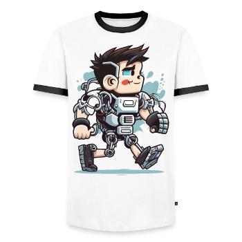 Exoskeleton - Men's Ringer Shirt - white/black - Front - AI Model Female 172 light (172cm) & AI Model Male 178 dark (178cm)