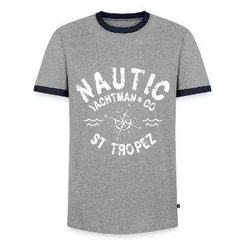 Nautic Yachtman Co St Tropez - T-shirt contrasté Homme - gris/marine  - Devant - AI Model Female 172 light (172cm) & AI Model Male 178 light (178cm)