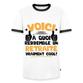 Voici à quoi ressemble un Retraité vraiment cool - T-shirt contrasté Homme - blanc/noir - Devant - AI Model Female 172 light (172cm) & AI Model Male 178 dark (178cm)