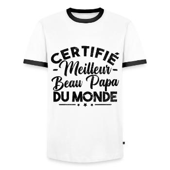 Certifié meilleur beau papa du monde - T-shirt contrasté Homme - blanc/noir - Devant - AI Model Female 172 light (172cm) & AI Model Male 178 dark (178cm)
