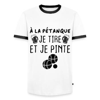 A la pétanque je tire et je pinte - T-shirt contrasté Homme - blanc/noir - Devant - AI Model Female 172 light (172cm) & AI Model Male 178 dark (178cm)