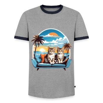 Chats au bord de la mer - T-shirt contrasté Homme - gris/marine  - Devant - AI Model Female 172 light (172cm) & AI Model Male 178 light (178cm)