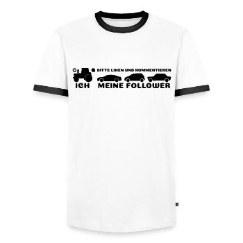 Ich, meine Follower Traktor Autos Landwirt Bauer - Männer Kontrast-T-Shirt - Weiß/Schwarz - Vorne - AI Model Female 172 light (172cm) & AI Model Male 178 dark (178cm)