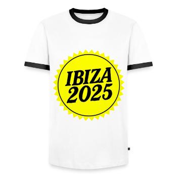 Ibiza 2025 - Men's Ringer Shirt - white/black - Front - AI Model Female 172 light (172cm) & AI Model Male 178 dark (178cm)