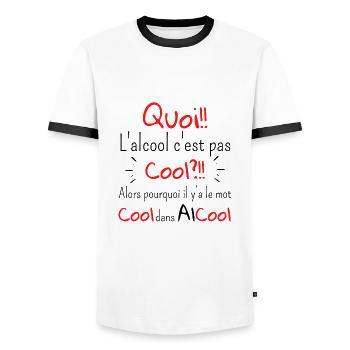 Quoi l alcool c pas cool pourquoi y a le mot cool - T-shirt contrasté Homme - blanc/noir - Devant - AI Model Female 172 light (172cm) & AI Model Male 178 dark (178cm)