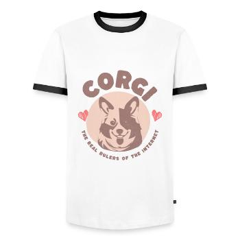 Corgi Real Rulers of the Internet Cute Dog Lovers - Men's Ringer Shirt - white/black - Front - AI Model Female 172 light (172cm) & AI Model Male 178 dark (178cm)