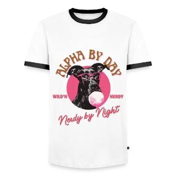 Deutsche Dogge mit Brille und Kaugummi - Männer Kontrast-T-Shirt - Weiß/Schwarz - Vorne - AI Model Female 172 light (172cm) & AI Model Male 178 dark (178cm)