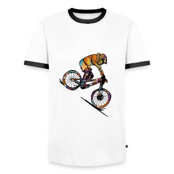 BMX MTB Mountain Bike Bicycle Road Bike Downhill - Men's Ringer Shirt - white/black - Front - AI Model Female 172 light (172cm) & AI Model Male 178 dark (178cm)