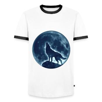 Wolf, Vollmond, Wölfe, Mond, Indianer, Wild, Hund - Männer Kontrast-T-Shirt - Weiß/Schwarz - Vorne - AI Model Female 172 light (172cm) & AI Model Male 178 dark (178cm)