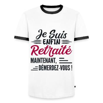 Je Suis Bientôt Retraité - Cadeau Futur Retraité - T-shirt contrasté Homme - blanc/noir - Devant - AI Model Female 172 light (172cm) & AI Model Male 178 dark (178cm)