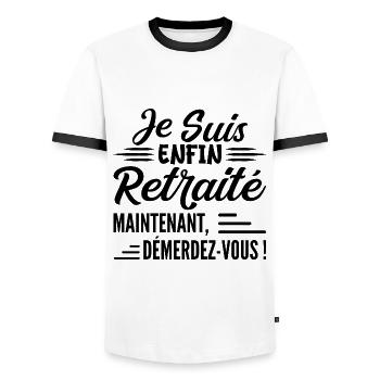 Je Suis Bientôt Retraité - Cadeau Futur Retraité - T-shirt contrasté Homme - blanc/noir - Devant - AI Model Female 172 light (172cm) & AI Model Male 178 dark (178cm)