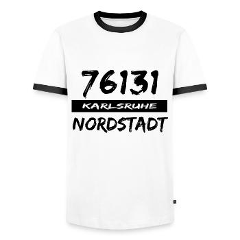 76131 Karlsruhe Nordstadt - Männer Kontrast-T-Shirt - Weiß/Schwarz - Vorne - AI Model Female 172 light (172cm) & AI Model Male 178 dark (178cm)