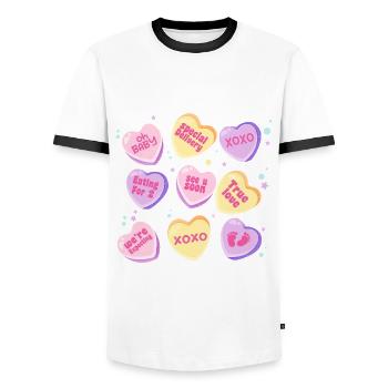 Schwangerschaft Neue Mutter Süßigkeiten Herz Niedliche Baby Enthüllung - Männer Kontrast-T-Shirt - Weiß/Schwarz - Vorne - AI Model Female 172 light (172cm) & AI Model Male 178 dark (178cm)