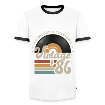 vintage Vinyl 1986 birthday gift 36 years - Men's Ringer Shirt - white/black - Front - AI Model Female 172 light (172cm) & AI Model Male 178 dark (178cm)